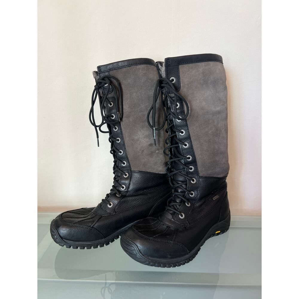 UGG Adirondack Tall Black Boots gray black vibram winter snow shearling womens 9